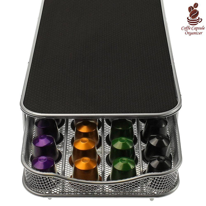 Contenitore Cassetto Porta Cialde Capsule Caffe' Metallo Estraibile Lungo Silver