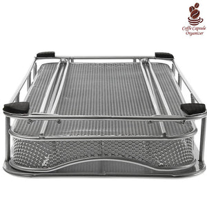 Contenitore Cassetto Porta Cialde Capsule Caffe' Metallo Estraibile Lungo Silver