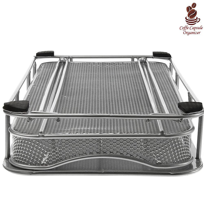 Contenitore Cassetto Porta Cialde Capsule Caffe' Metallo Estraibile Lungo Silver