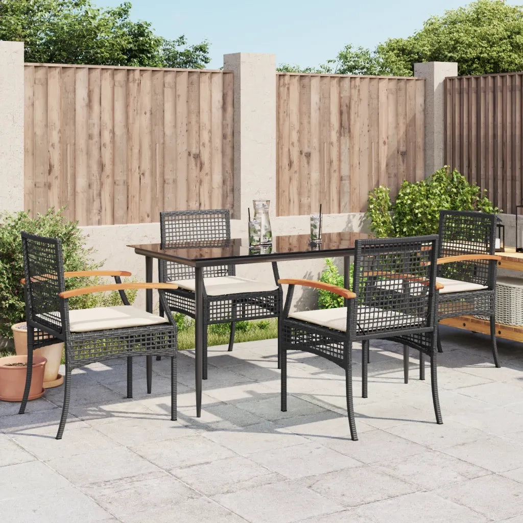 Set da Pranzo da Giardino 5 pz | Set Salotto da Giardino Nero con Cuscini in Polyrattan