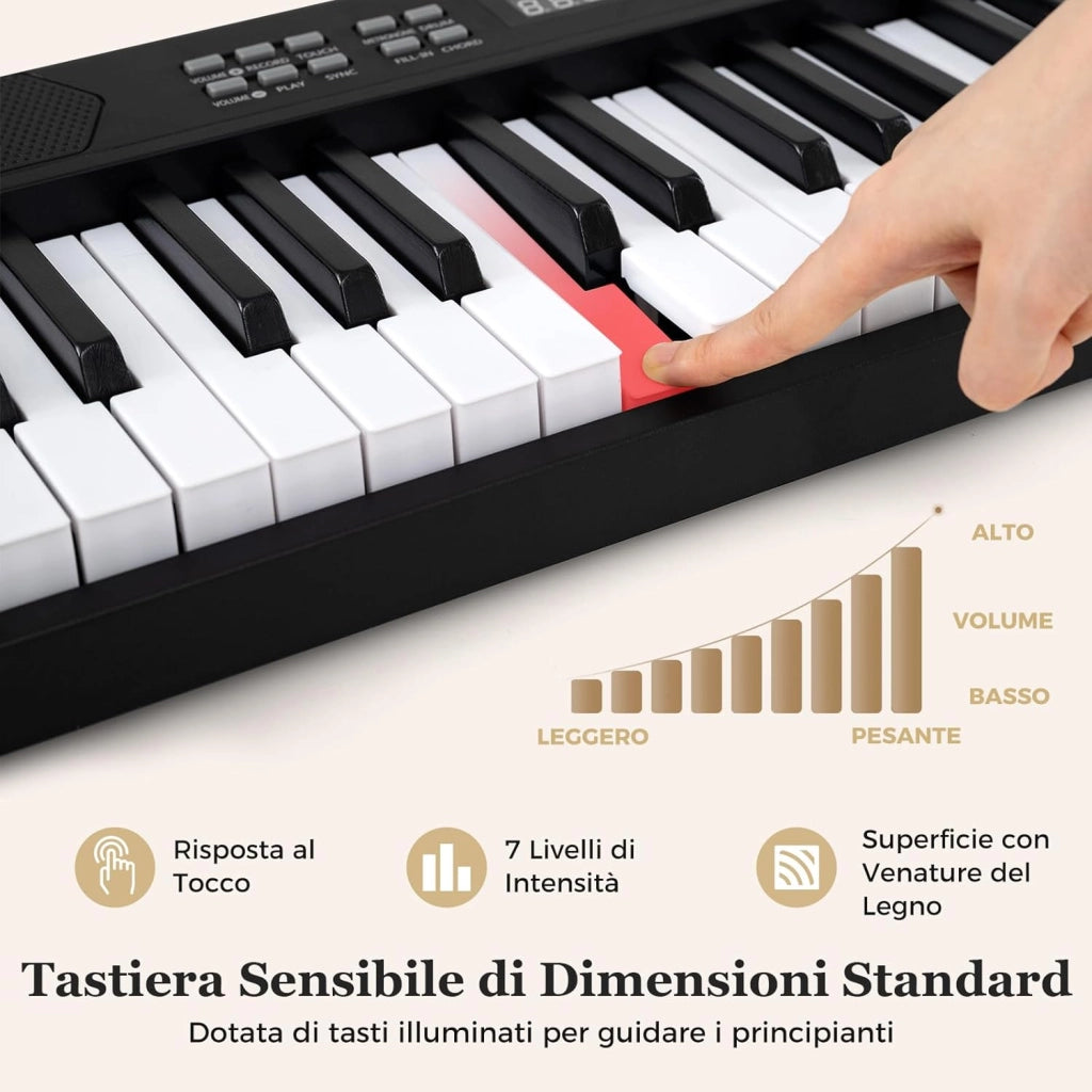 Tastiera Pianoforte Pieghevole a 61 Tasti, Tastiera Elettronica con Funzione MIDI, Cuffie, Pedale Sustain, Pianoforte Digitale Portatile per Principianti (Nero)