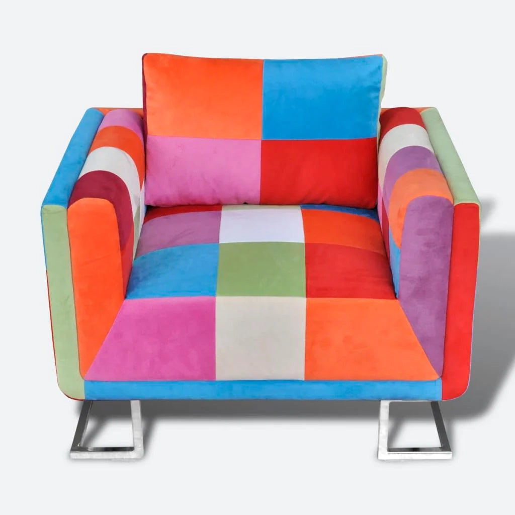 Poltrona poltrona lounge design divano club di design cubo da soggiorno con tessuto patchwork cromato 1102040/3