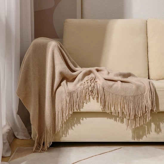 Banchetto in panno di lana a maglia 130x240 cm, morbido e confortevole, adatto per divano e letto - Khaki