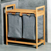 Cesto Biancheria Sporca Bambu 2 Scomparti in Tessuto Portabiancheria + Mensola