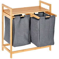 Cesto Biancheria Sporca Bambu 2 Scomparti in Tessuto Portabiancheria + Mensola