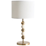 Lampada da tavolo Ottone e beige Ferro Paralume a tamburo in tessuto Lampada da comodino in stile moderno di metà secolo