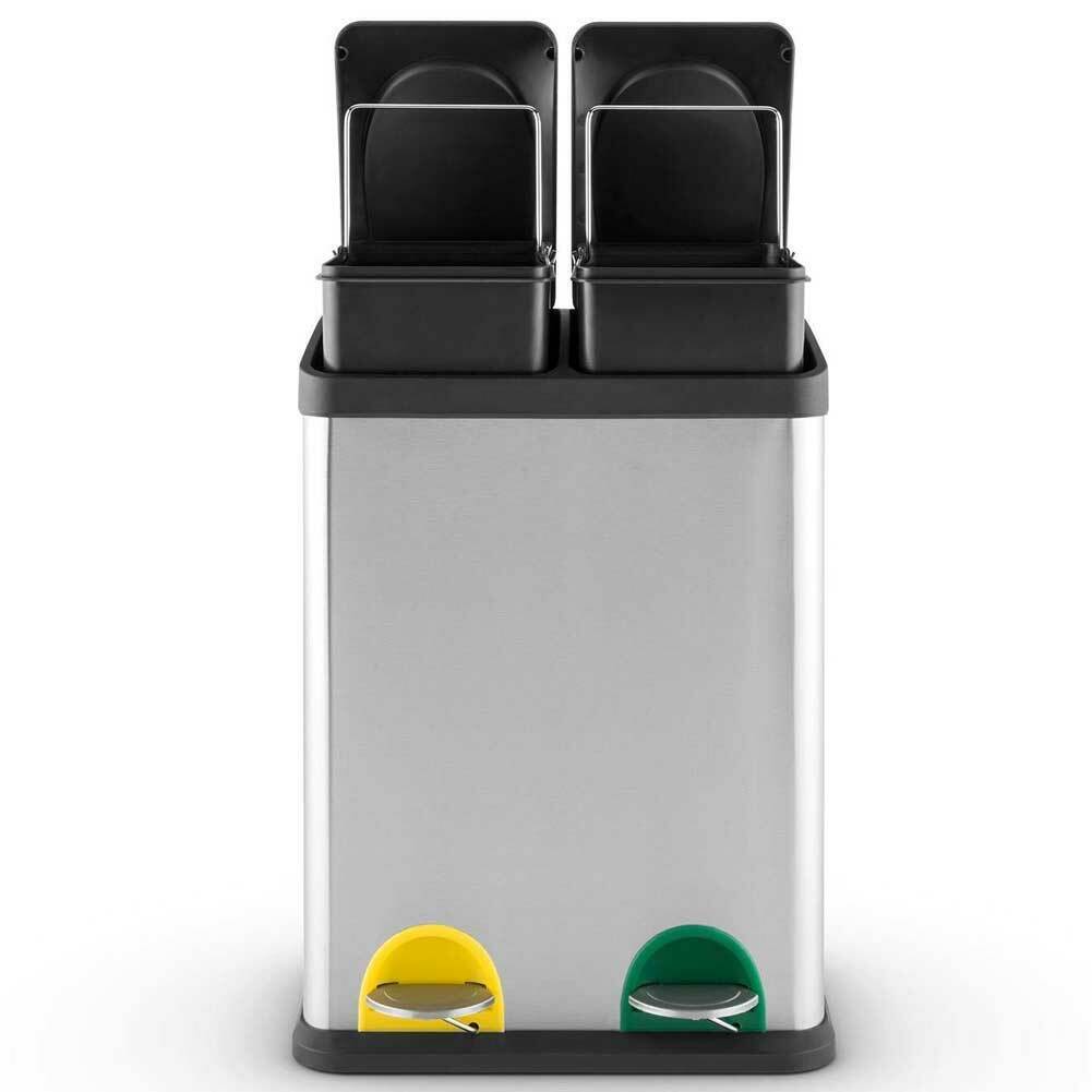 Pattumiera Raccolta Differenziata 30 LT Acciaio 2 Spazi Bidone Spazzatura Pedale