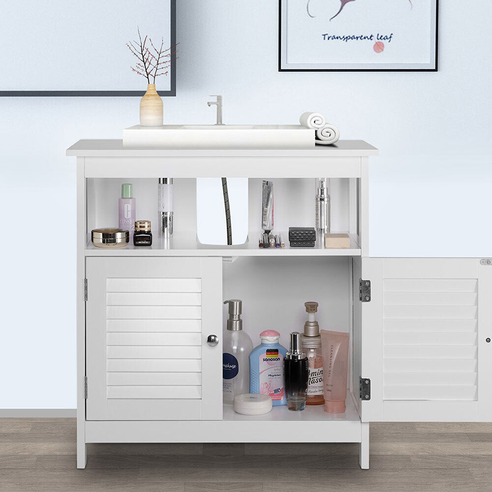 Mobile Mobiletto Armadietto Bagno Lavandino Lavabo Con Due Ante Legno Bianco