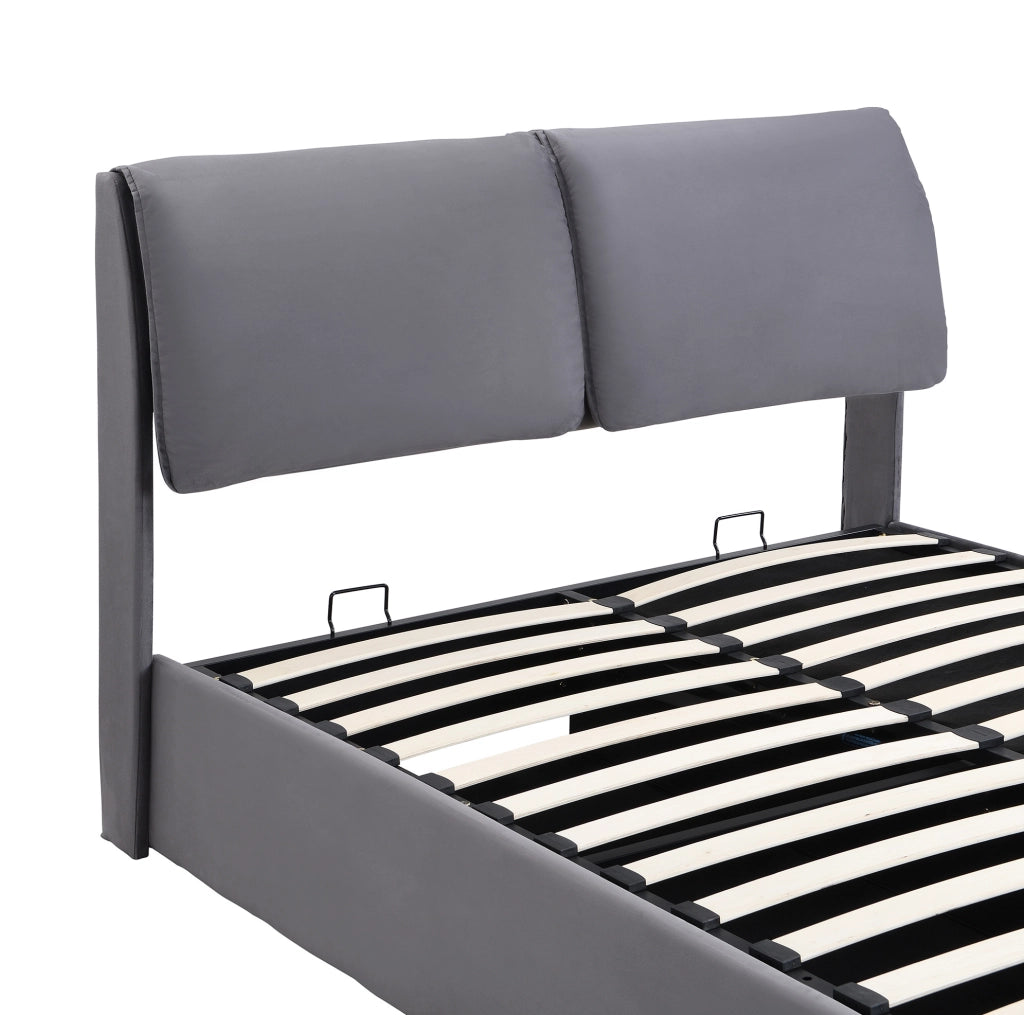 Letto matrimoniale 140x200 cm in velluto grigio con contenitore; 3 cassetti e testiera regolabile