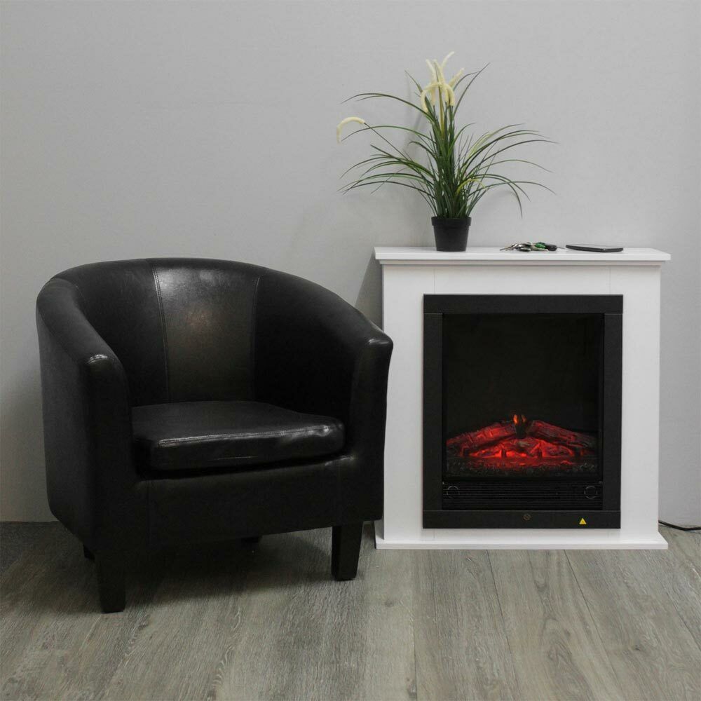 Camino Elettrico Da Terra Caminetto Lugano 1800W Effetto Fuoco + Cornice Bianca