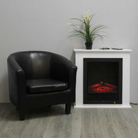 Camino Elettrico Da Terra Caminetto Lugano 1800W Effetto Fuoco + Cornice Bianca