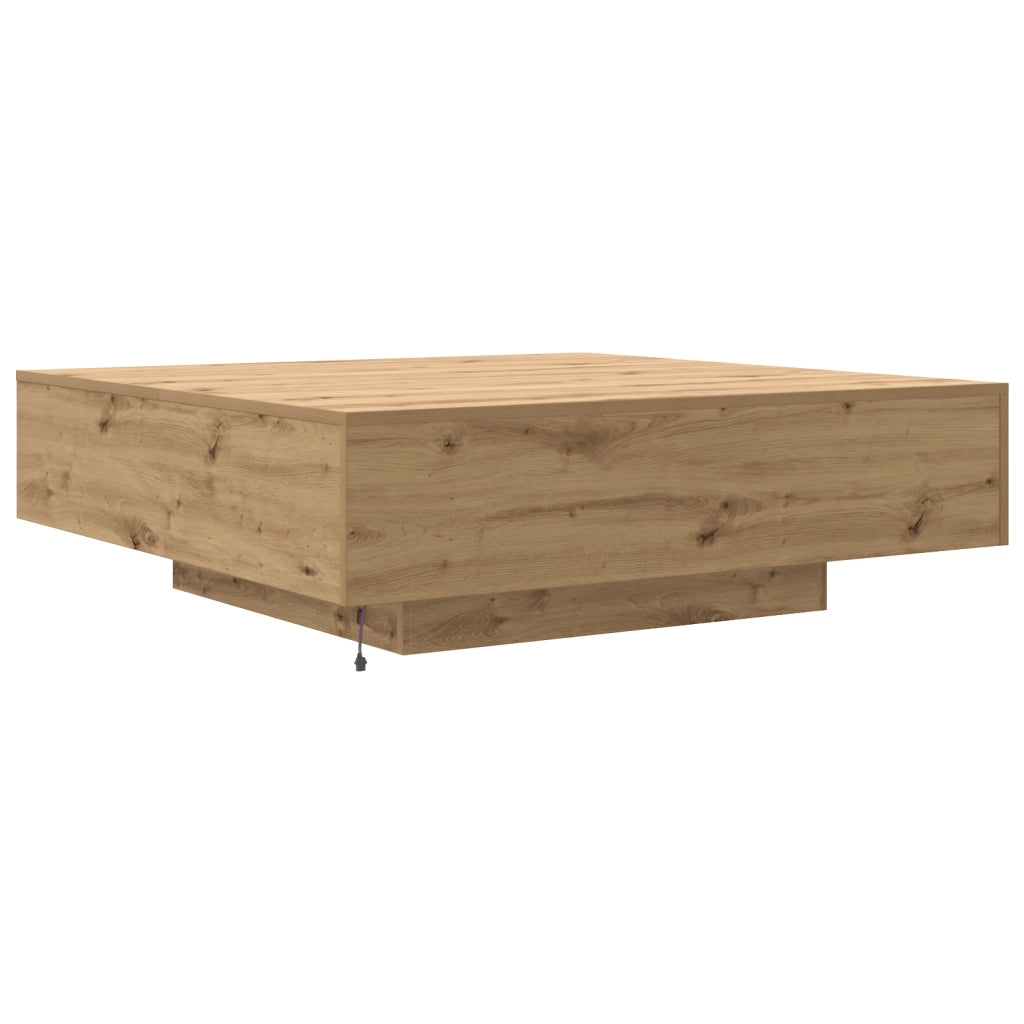 Tavolino da caffÃ¨ con luci LED Rovere Artigianale 100x100x31 cm