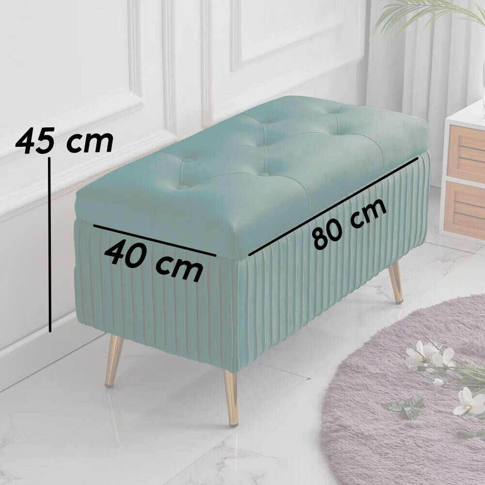 Pouf Contenitore Panca in Velluto Rettangolare Morbido Capiente Divanetto Verde