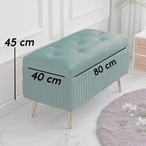 Pouf Contenitore Panca in Velluto Rettangolare Morbido Capiente Divanetto Verde