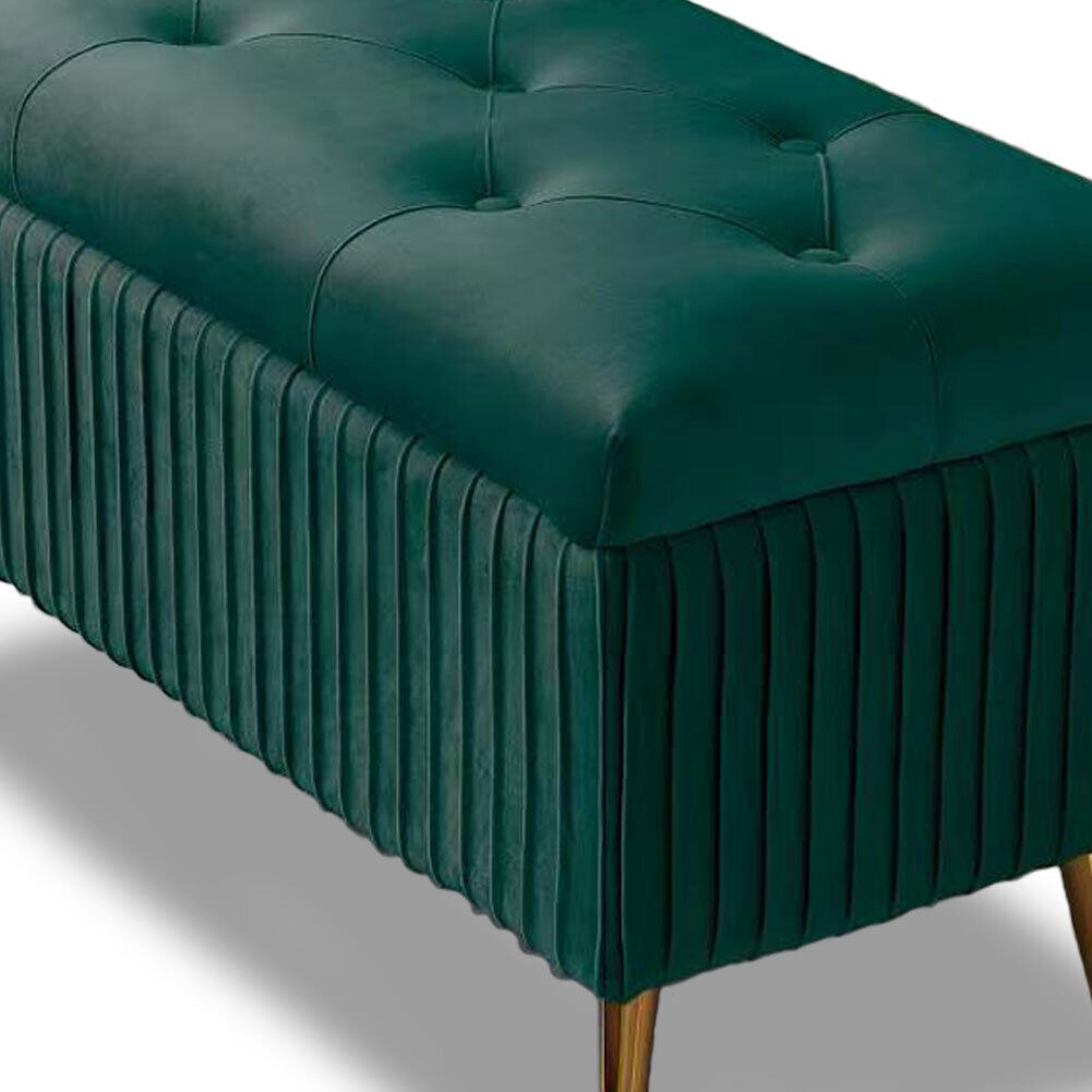 Pouf Contenitore Panca in Velluto Rettangolare Morbido Capiente Divanetto Verde