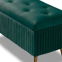 Pouf Contenitore Panca in Velluto Rettangolare Morbido Capiente Divanetto Verde