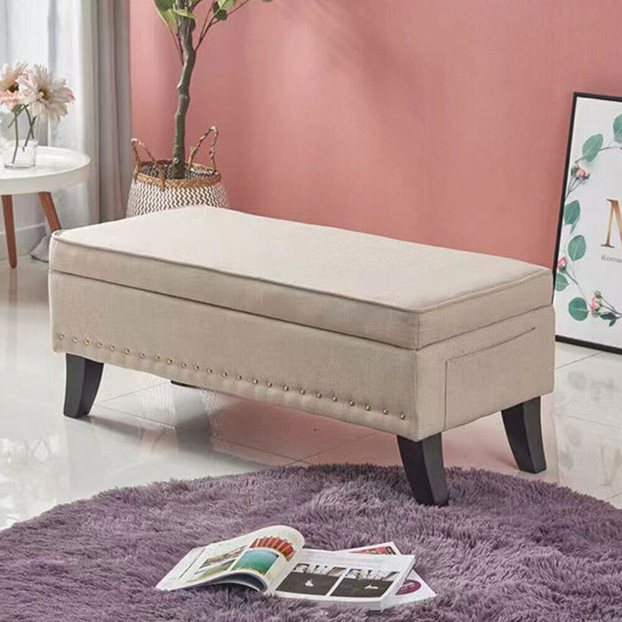 Pouf Panca Contenitore in Lino Rettangolare Morbido Capiente Divanetto Divano