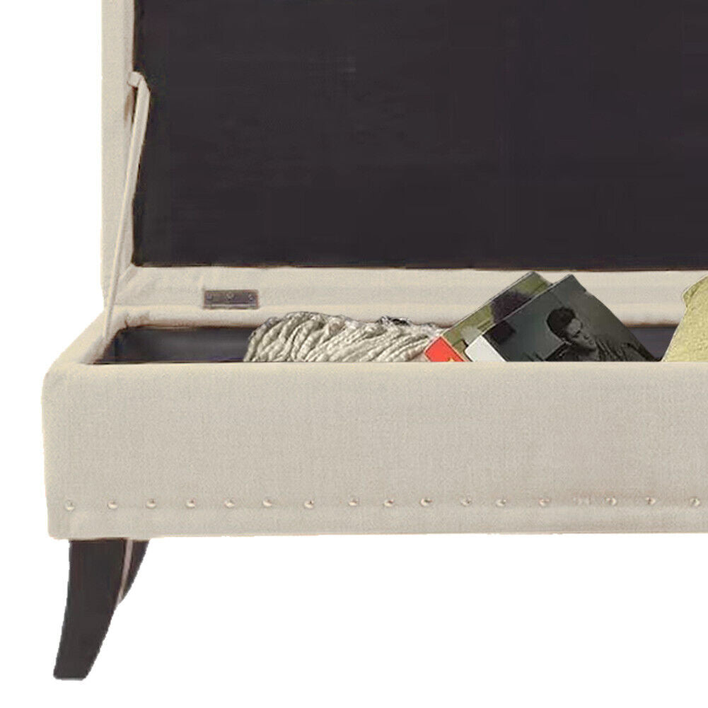 Pouf Panca Contenitore in Lino Rettangolare Morbido Capiente Divanetto Divano