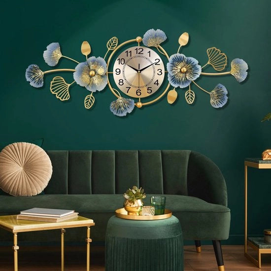 Oro Grande Orologio da Parete, 95x36cm Orologio da Parete Silenzioso, Decorazione Creativa Ginkgo Biloba, Decorazione d'Arte Silenziosa per Salotto Camera da Letto Cucina