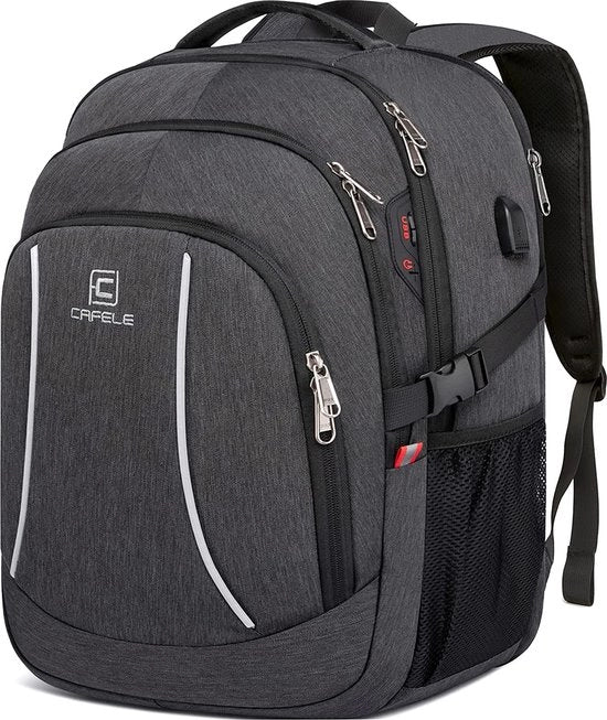 Zak da spalle per ufficio impermeabile con RFID e chiusura anti-furto per laptop 17,3 pollici, per ragazzi e ragazze, colore grigio
