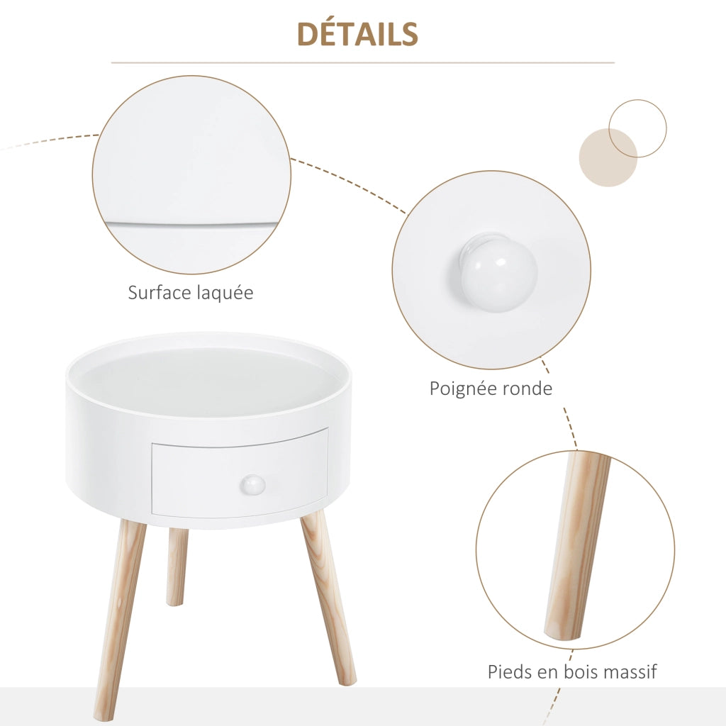 Tavolino da caff¨¨ rotondo con cassetto ¨C zephmum ¨C effetto quercia chiaro bianco