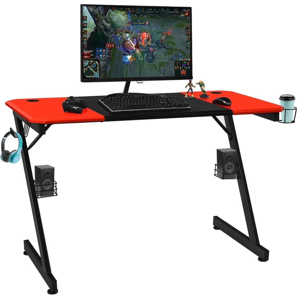 Scrivania da gaming con portabicchieri e supporti audio 120 x 60 x 76 cm design moderno in MDF rosso e nero 20_0020731