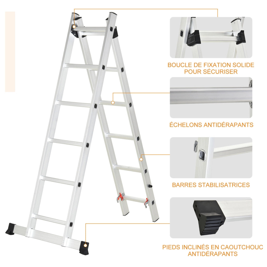 Scala multifunzione in alluminio 2,5 m ¨C zephmum ¨C Argento 150 kg