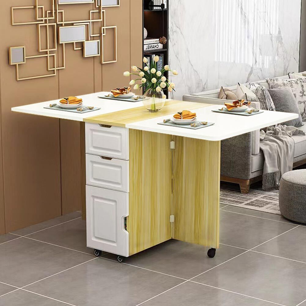 Tavolo Tavolino Pranzo Mobile Cucina Pieghevole Cassetti Salvaspazio con Ruote