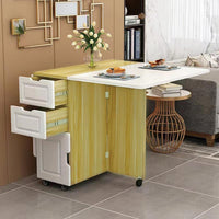 Tavolo Tavolino Pranzo Mobile Cucina Pieghevole Cassetti Salvaspazio con Ruote
