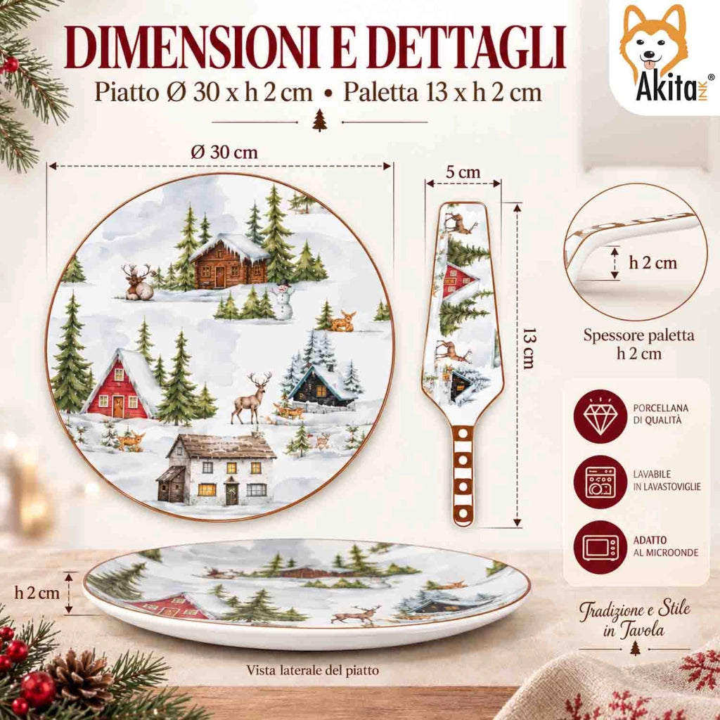 Akitaink Piatto Panettone Christmas Land 30 cm Paletta Porcellana