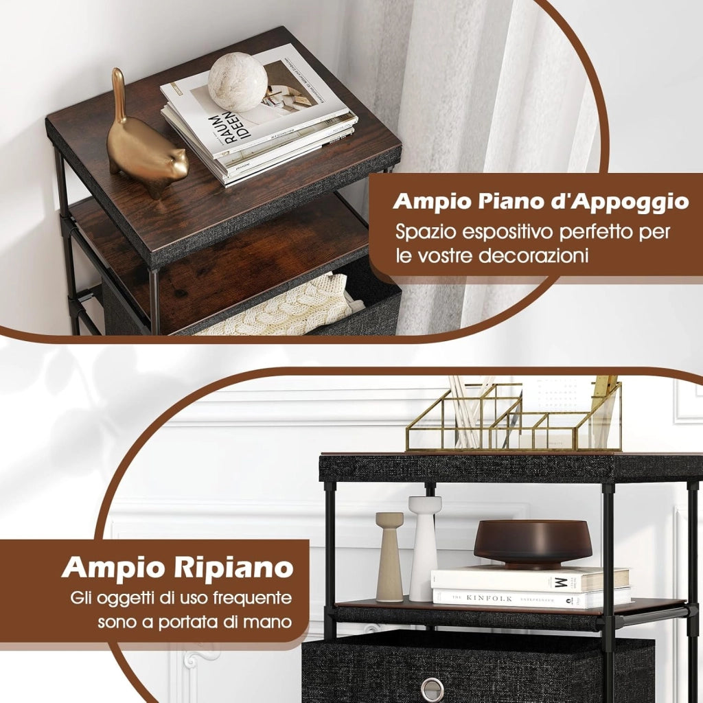 Cassettiere in Tessuto con 3 Cassetti Pieghevole, Comò Camera da Letto con Struttura in Metallo, Armadietto Moderno Salvaspazio per Soggiorno, Ufficio e Corridoio (40 x 30 x 81 cm)