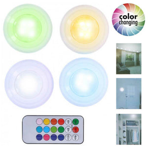 Set 4 Faretti LED Wireless Adesivi Luce Faretto Cambio Colore con Telecomando
