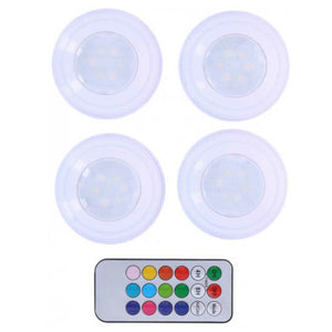 Set 4 Faretti LED Wireless Adesivi Luce Faretto Cambio Colore con Telecomando