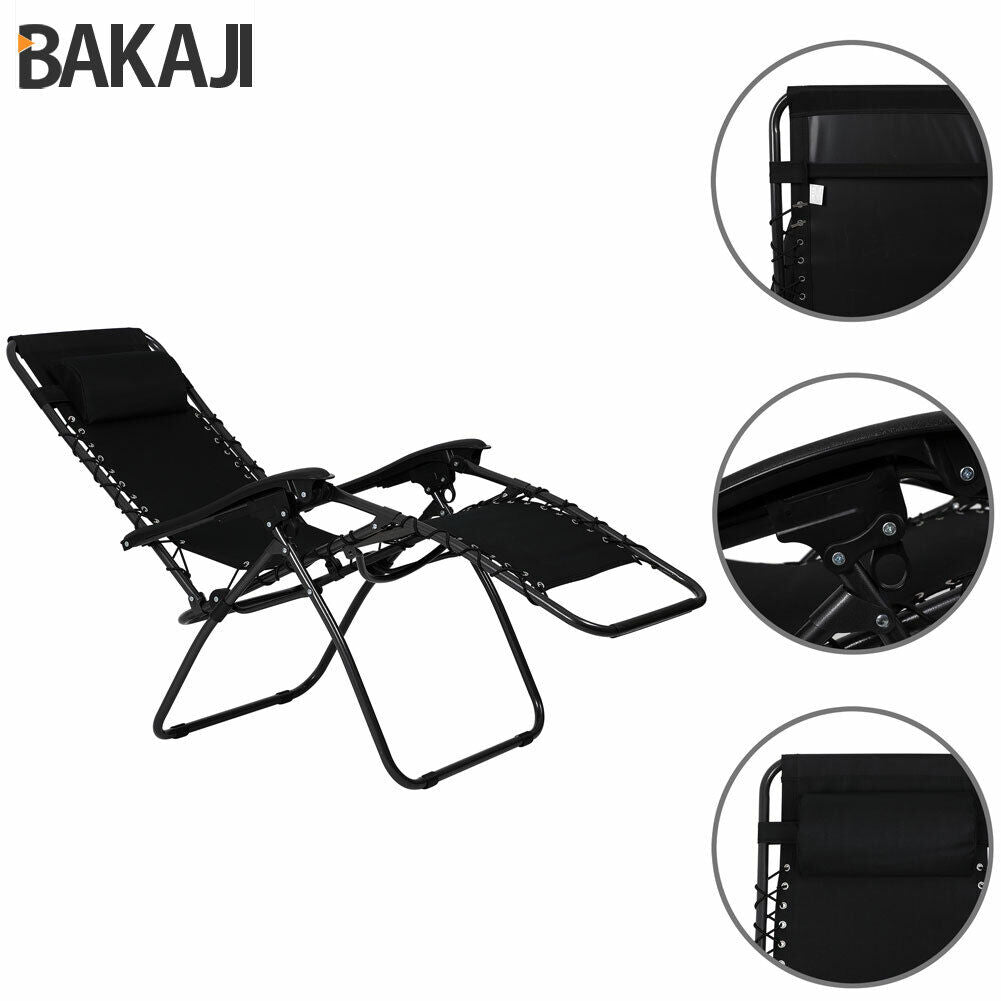 Sedia da Giardino Poltrona Relax Pieghevole Gravita Zero Acciaio Oxford Nero