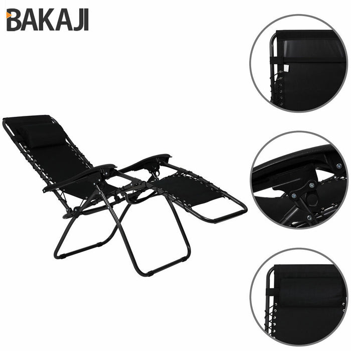 Sedia da Giardino Poltrona Relax Pieghevole Gravita Zero Acciaio Oxford Nero