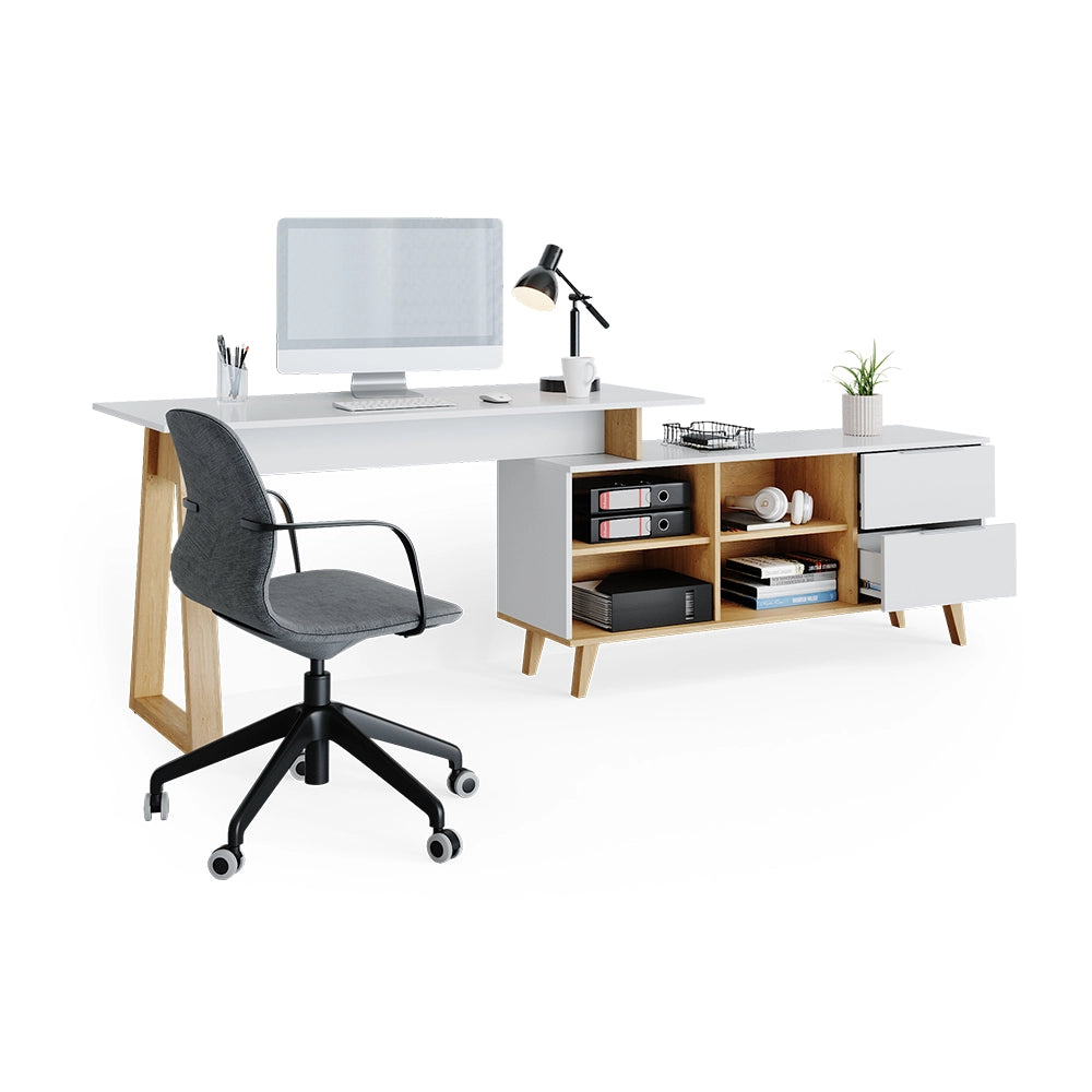 Vicco Scrivania Bianco 138 x 60 cm con cassetti XXL