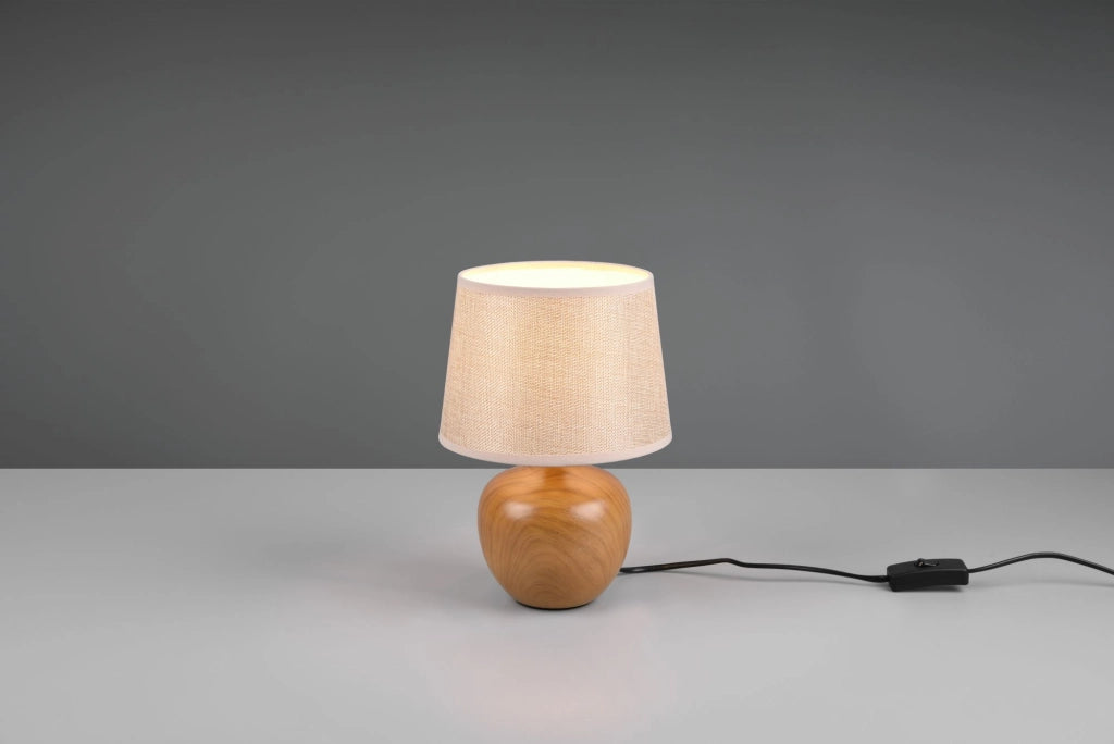 LUXOR LAMPADA TAVOLO BASE EFFETTO LEGNO E PARALUME BEIGE H. 26CM D. 18CM 1 LUCE ATTACCO E14