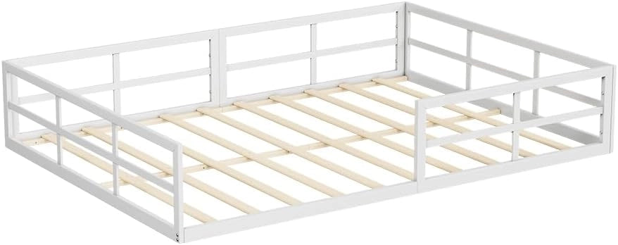 Letto a pavimento Minno 140x200, letto bambini in metallo, letto Montessori con protezione anticaduta, bassa altezza d’ingresso, greige