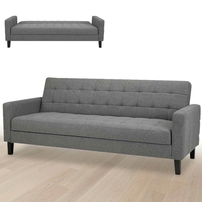 Divano Letto Clic Clac 3 Posti Tessuto Imbottito con Braccioli Grigio 204x85x81