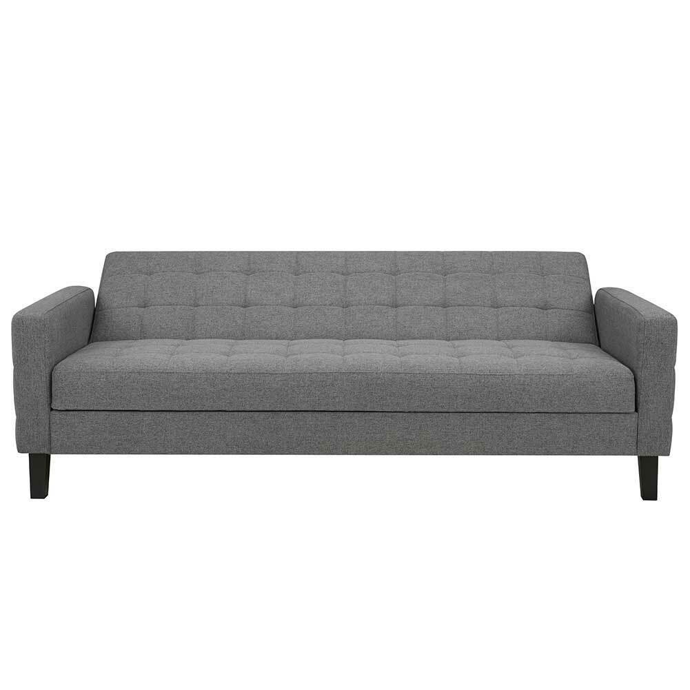 Divano Letto Clic Clac 3 Posti Tessuto Imbottito con Braccioli Grigio 204x85x81