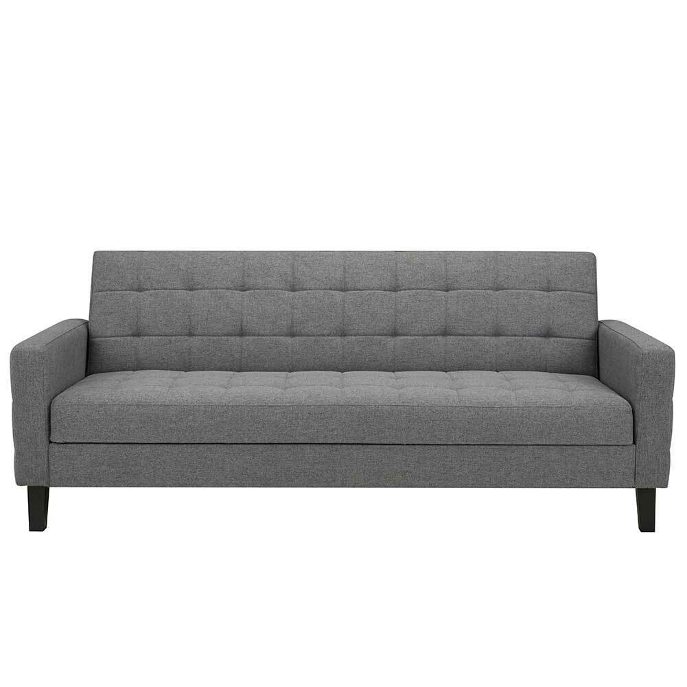 Divano Letto Clic Clac 3 Posti Tessuto Imbottito con Braccioli Grigio 204x85x81