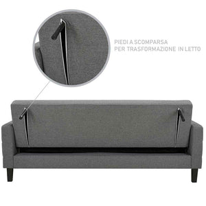 Divano Letto Clic Clac 3 Posti Tessuto Imbottito con Braccioli Grigio 204x85x81