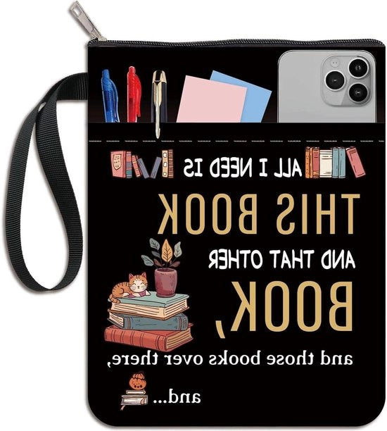 Kit di cucito per libri - Copertine in tessuto nero con modello di gatto, con cerniera e cinturino di chiusura