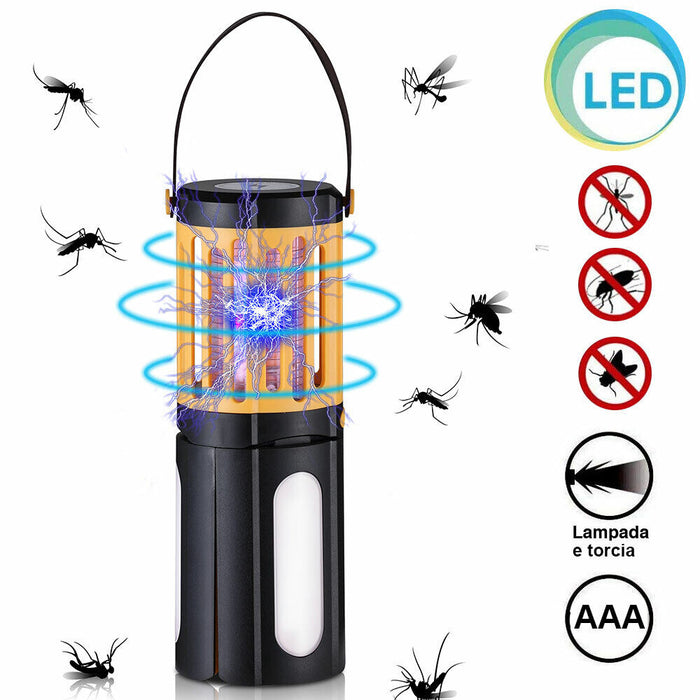Zanzariera Elettrica Lampada Torcia LED da Campeggio Anti Zanzare Batteria AA