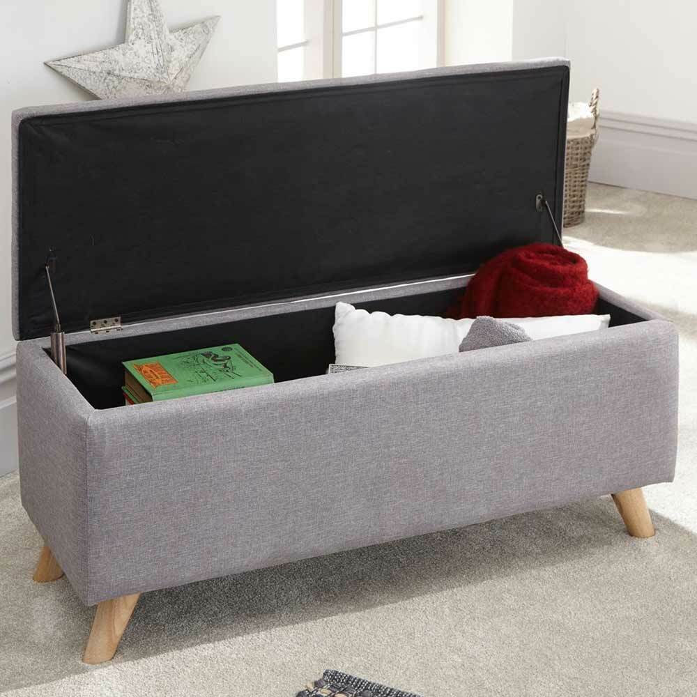 Cassapanca Pouf Contenitore Panca Sgabello Poggiapiedi in Tessuto Grigio Chiaro