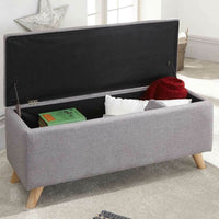 Cassapanca Pouf Contenitore Panca Sgabello Poggiapiedi in Tessuto Grigio Chiaro