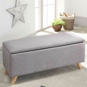 Cassapanca Pouf Contenitore Panca Sgabello Poggiapiedi in Tessuto Grigio Chiaro
