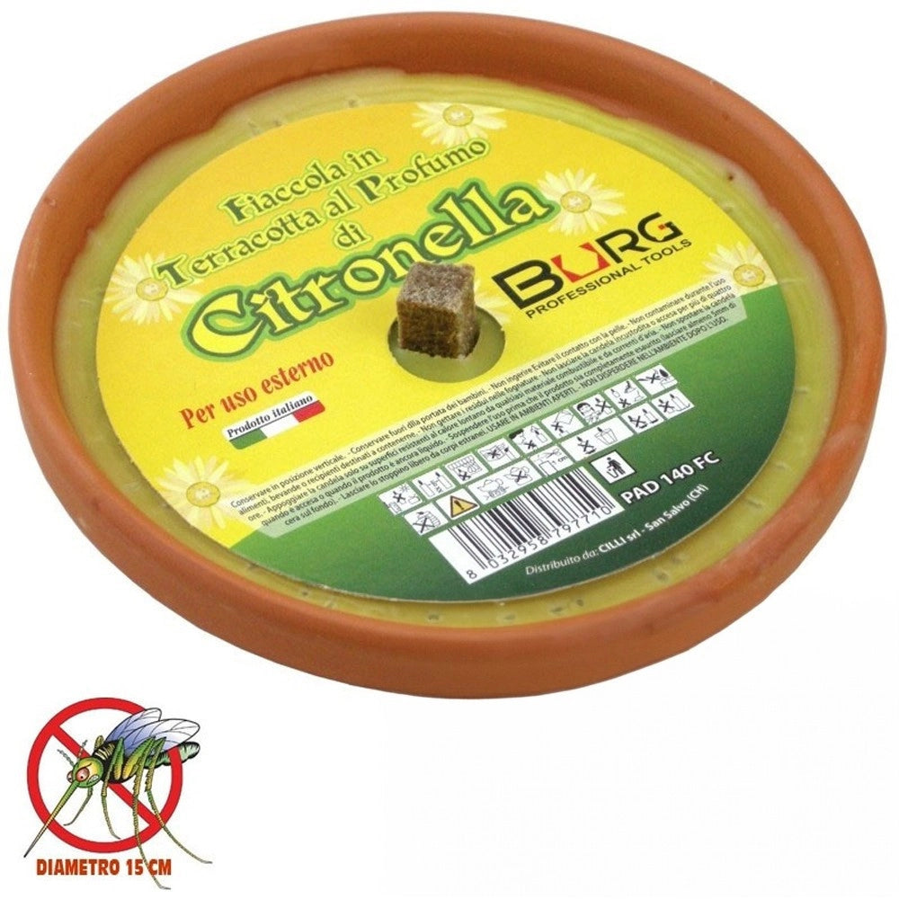 Trade Shop - Confezione 10 X Candela Citronella In Terracotta Diametro 15 Cm Antizanzare -