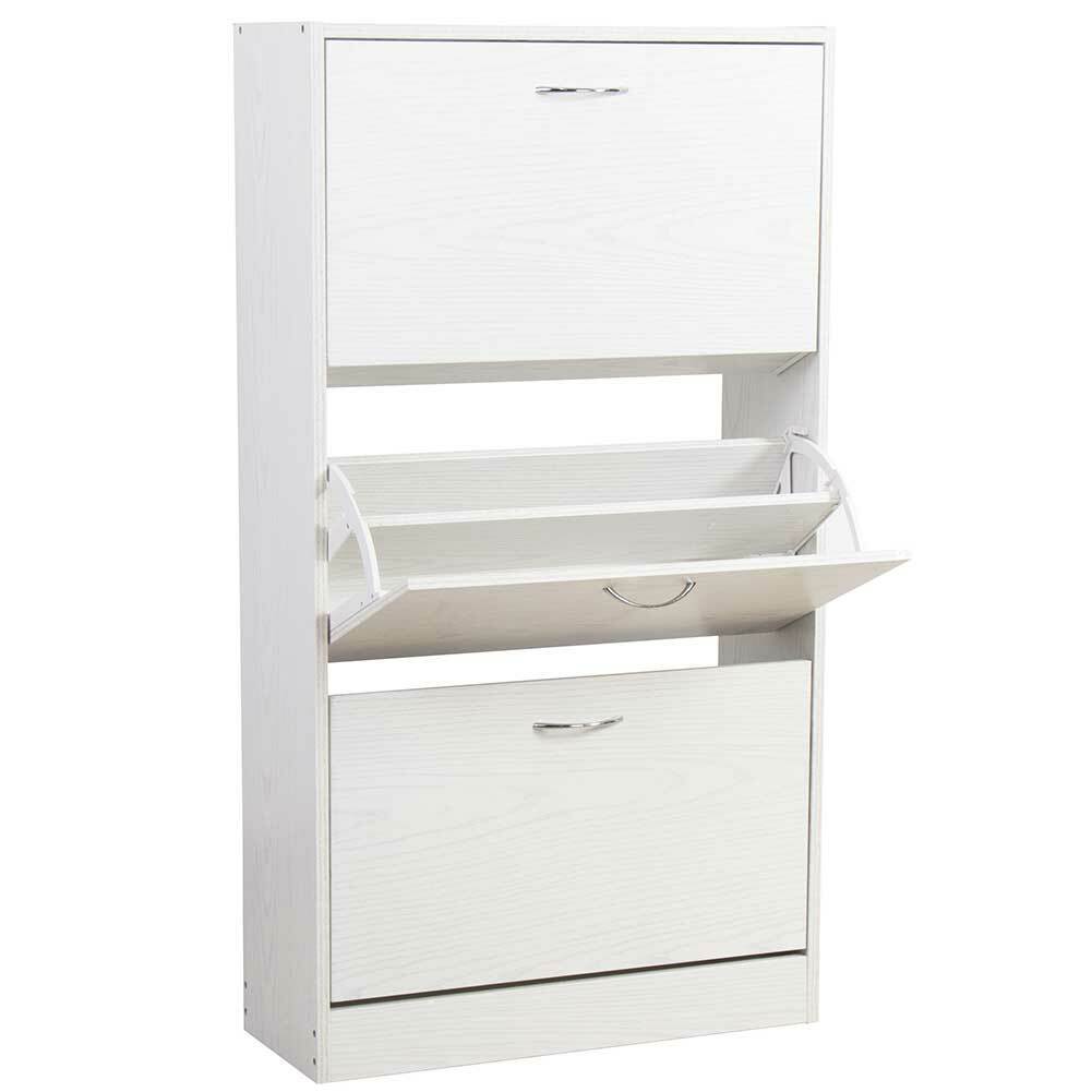 Scarpiera 3 Ante Ripiani Doppia Profondita Legno MDF 63x24x115 Bianco Frassinato
