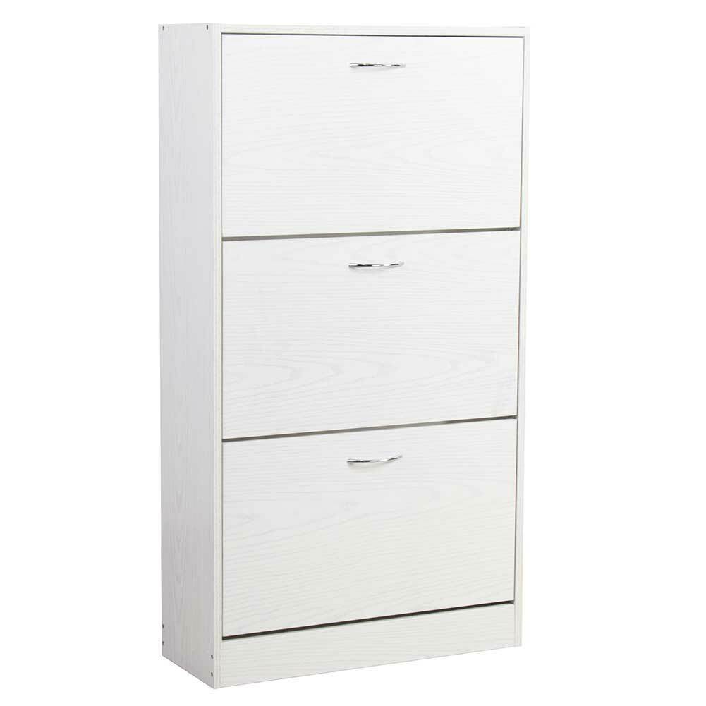 Scarpiera 3 Ante Ripiani Doppia Profondita Legno MDF 63x24x115 Bianco Frassinato